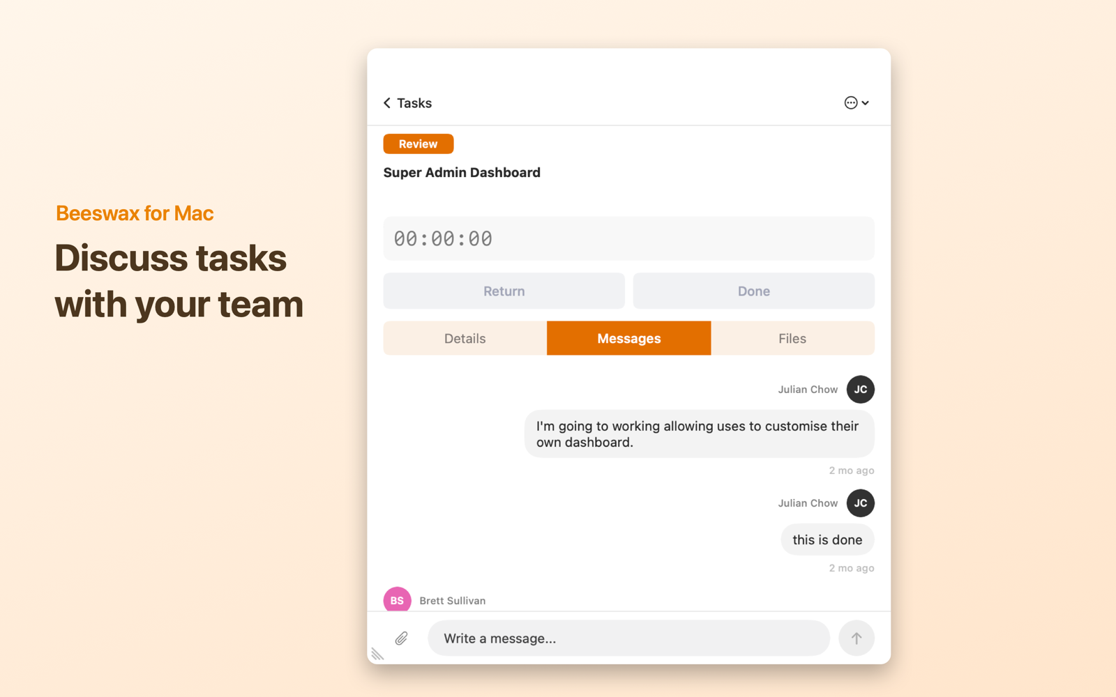 Beeswax Mac app task conversation