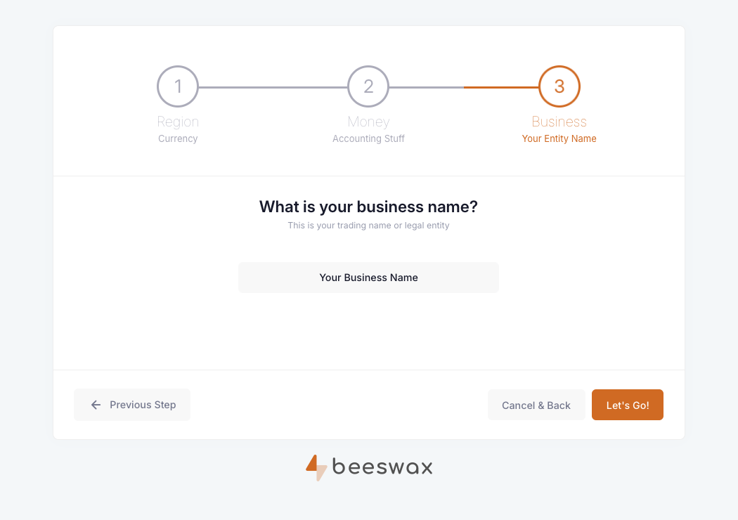 Business name setup step